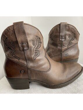 Born Brown Leather Moto Zip Ankle Boots Motorcycle Western Cowgirl Women's 9.5